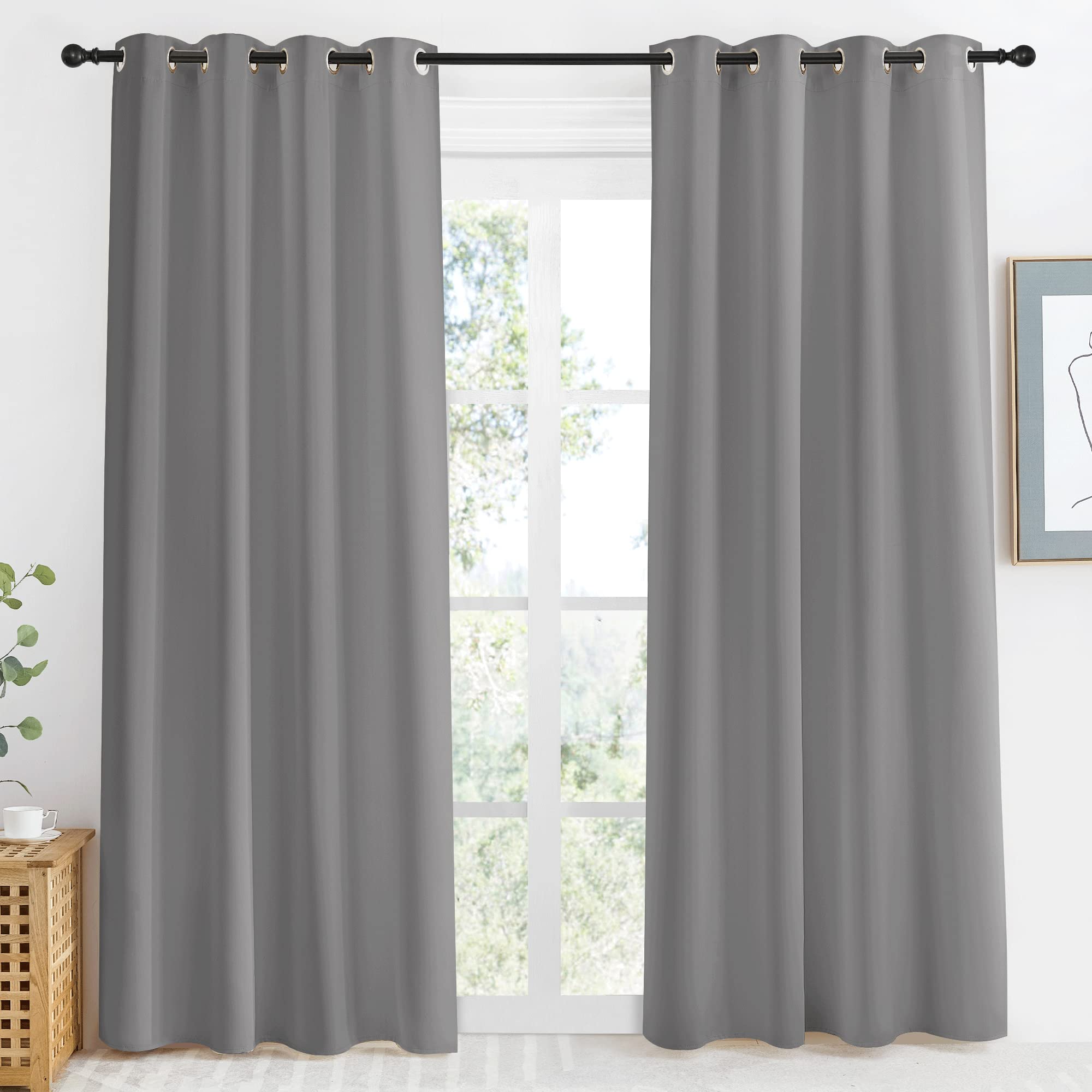 NICETOWN Blackout Curtain & Drape 86 inch Length, 55 inch Wide, Sold by 1 Panel, Silver Grey Color, Noise Reducing Drapery for L