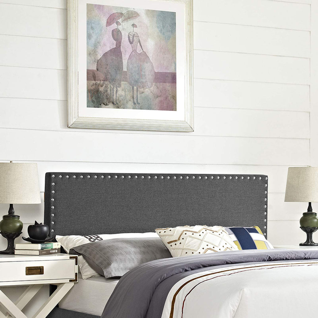 CasaFoyer  Phoebe Fabric Upholstered Queen Headboard | Stylish Minimalist Design | Silver Nail Button Trim | Solid Wood Frame | Adjustable Legs | Soft Linen Fabric Upholstery | Dense Foam Padding