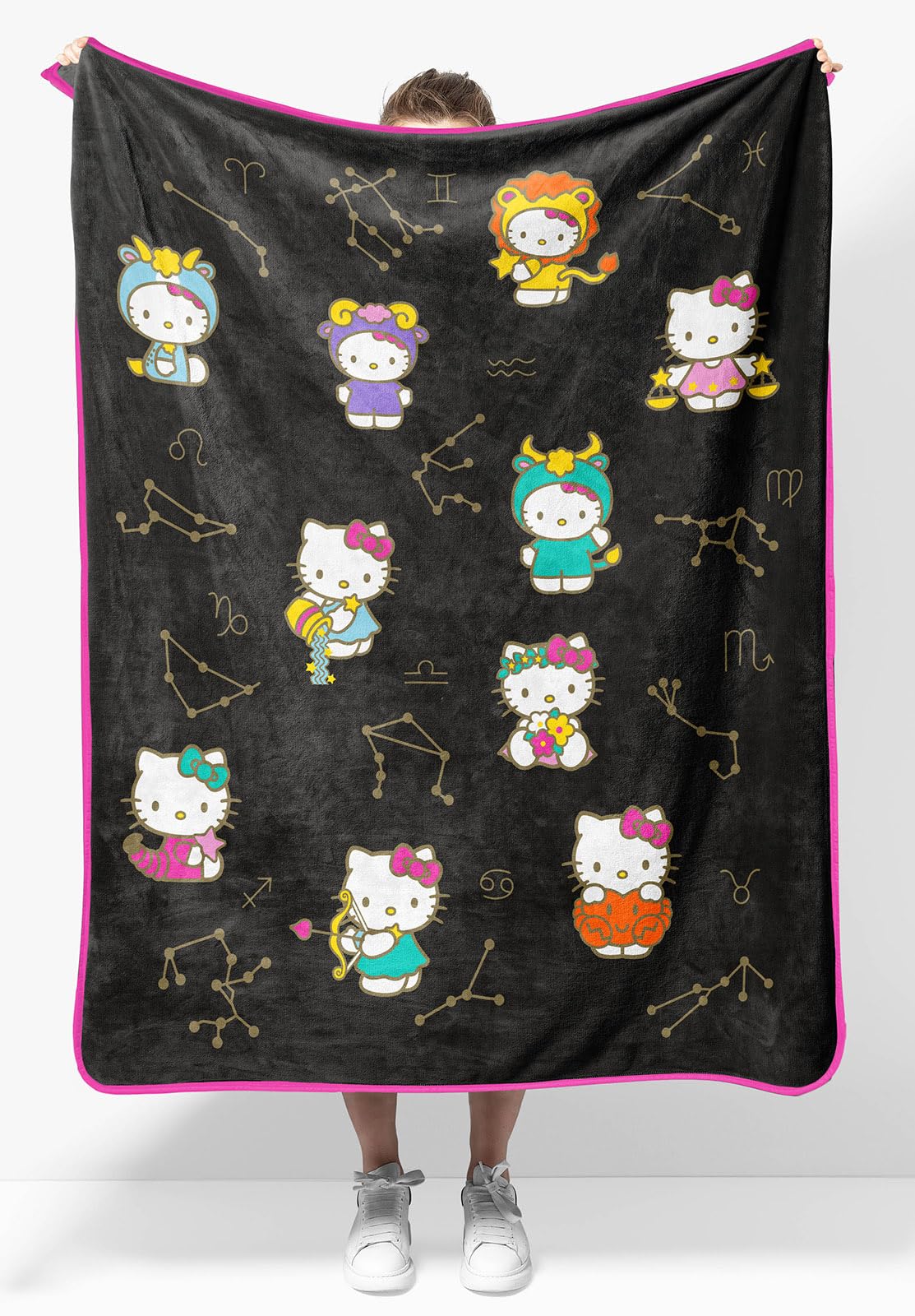 Hello Kitty Zodiac Stars Plush Throw Blanket - Measures 40 X 50 Throw - Super Soft Lightweight Fleece Bedding