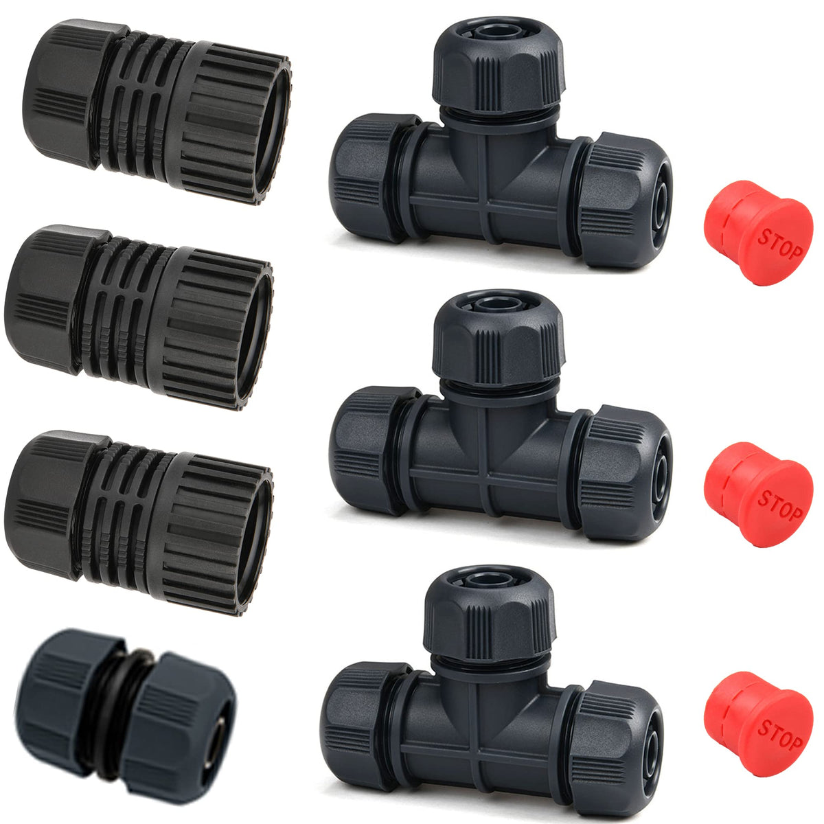 Eden Diy Garden Hose And Faucet Connector - 10-Piece Set (Model#99910), Red, Black
