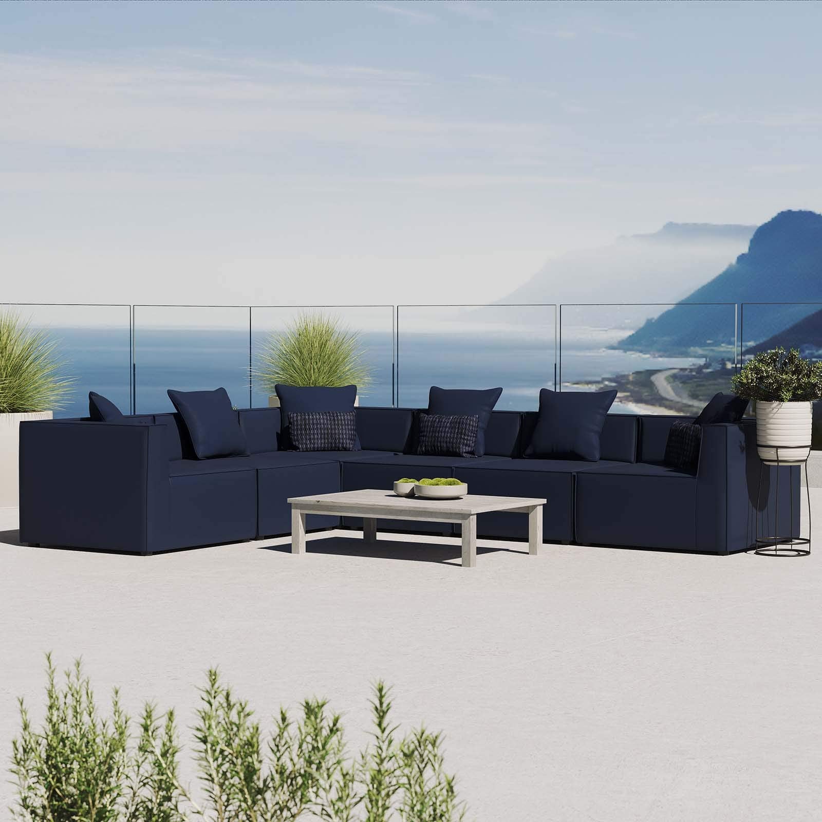 Modway Eei-4385-Nav Saybrook Outdoor Patio Upholstered 6-Piece Sectional Sofa, Navy