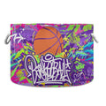 LEANSHSA Basketball Print Collapsible Round Storage Basket with Handles