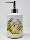 Caroline's Treasures CK2943SOAP Corgi in Sunflowers Ceramic Soap Dispenser Hand Soap Dispenser Pump Bottles for Bathroom Kitchen