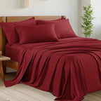 Shilucheng 6 Piece King Sheet Sets, Cooling Sheets, Blend Rayon Derived From Bamboo, Deep Pocket Up To 16', Breathable & Soft Bed Sheets, Hotel Silky Bedding Set, Burgundy