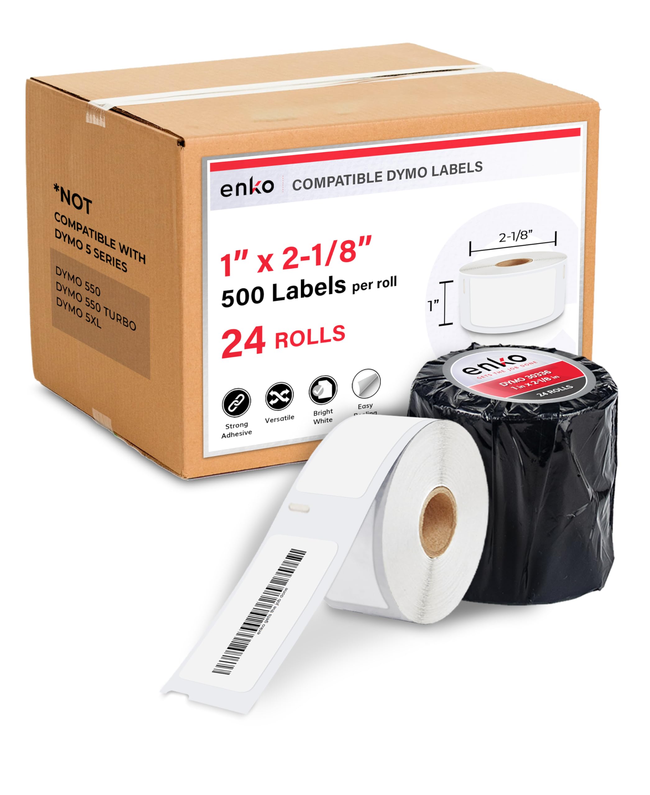 Enko Compatible For Dymo 30336 Labels (1' X 2-1/8') - 24 Rolls | 12,000 Labels For Dymo Labelwriter 450 Turbo Printer And 4Xl