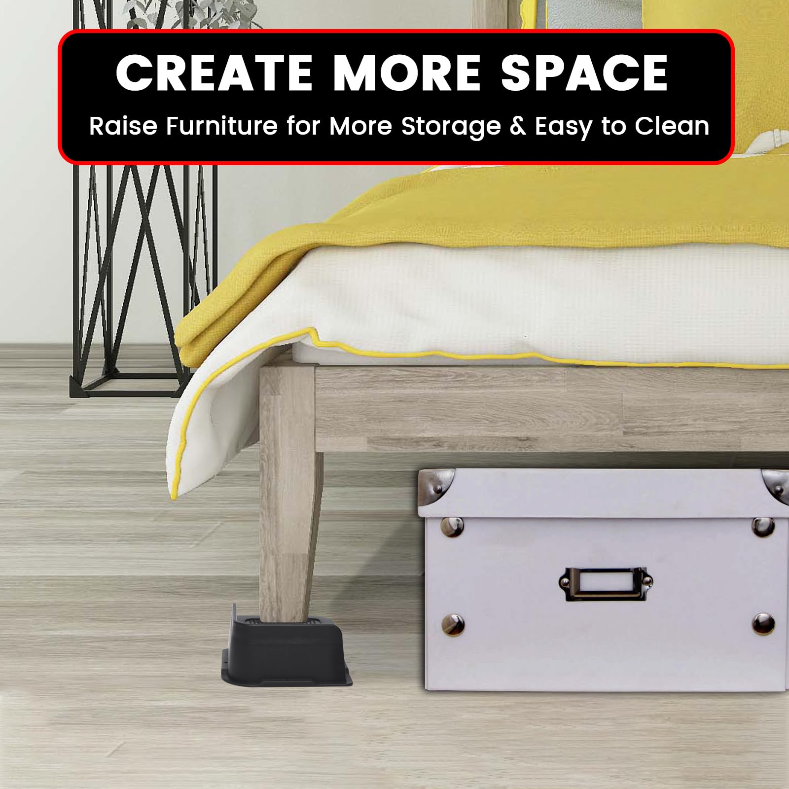 Mymulike Bed Risers 2 Inch Oversized Furniture Risers, Support Up To 6000 Lbs, Lift 2 Inch For Couch, Sofa, Table,Chair (Black 4