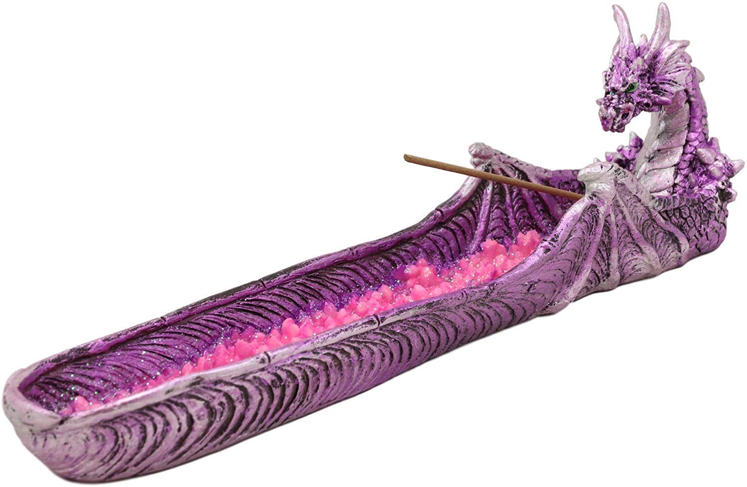 Ebros Gift Magenta Sunset Dragon Guarding Pink Quartz Crystal Quarry River Incense Burner Holder Figurine 10.5 Long Fantasy Myth