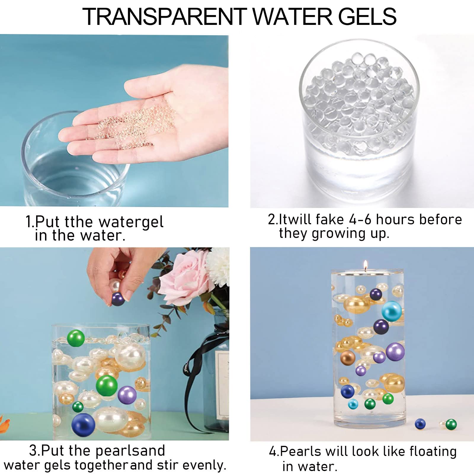 100 Pieces Floating No Hole Pearls Beads And 500 Pcs Transparent Water Gels,Floating White Pearls For Vases,Pearl Decor,Floating