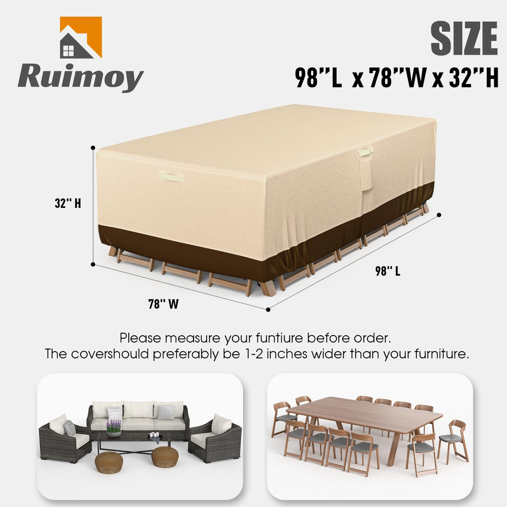 Ruimoy Patio Furniture Covers, Outdoor Furniture Cover Waterproof, General Purpose, Outside Table And Chair Covers, Heavy Duty 600D (98 Inch L X 78 Inch W X 32 Inch H)-Brown