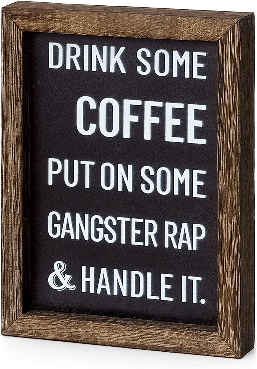 Mkono 1 Pcs Coffee Signs Decor Farmhouse Coffee Table Decor 2 Sides with Different Sayings Rustic Wood Coffee Sign, Office Home 