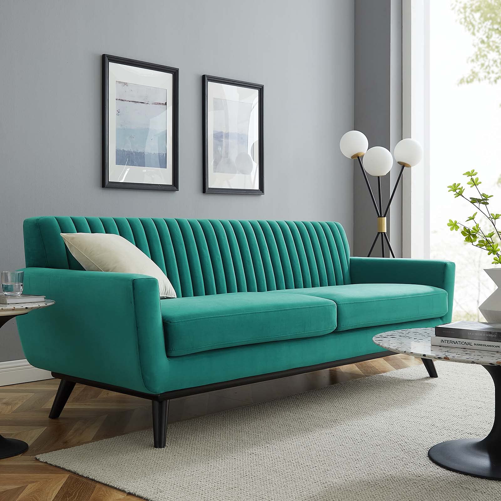 Modway Engage Channel Tufted Performance Velvet Sofa in Teal