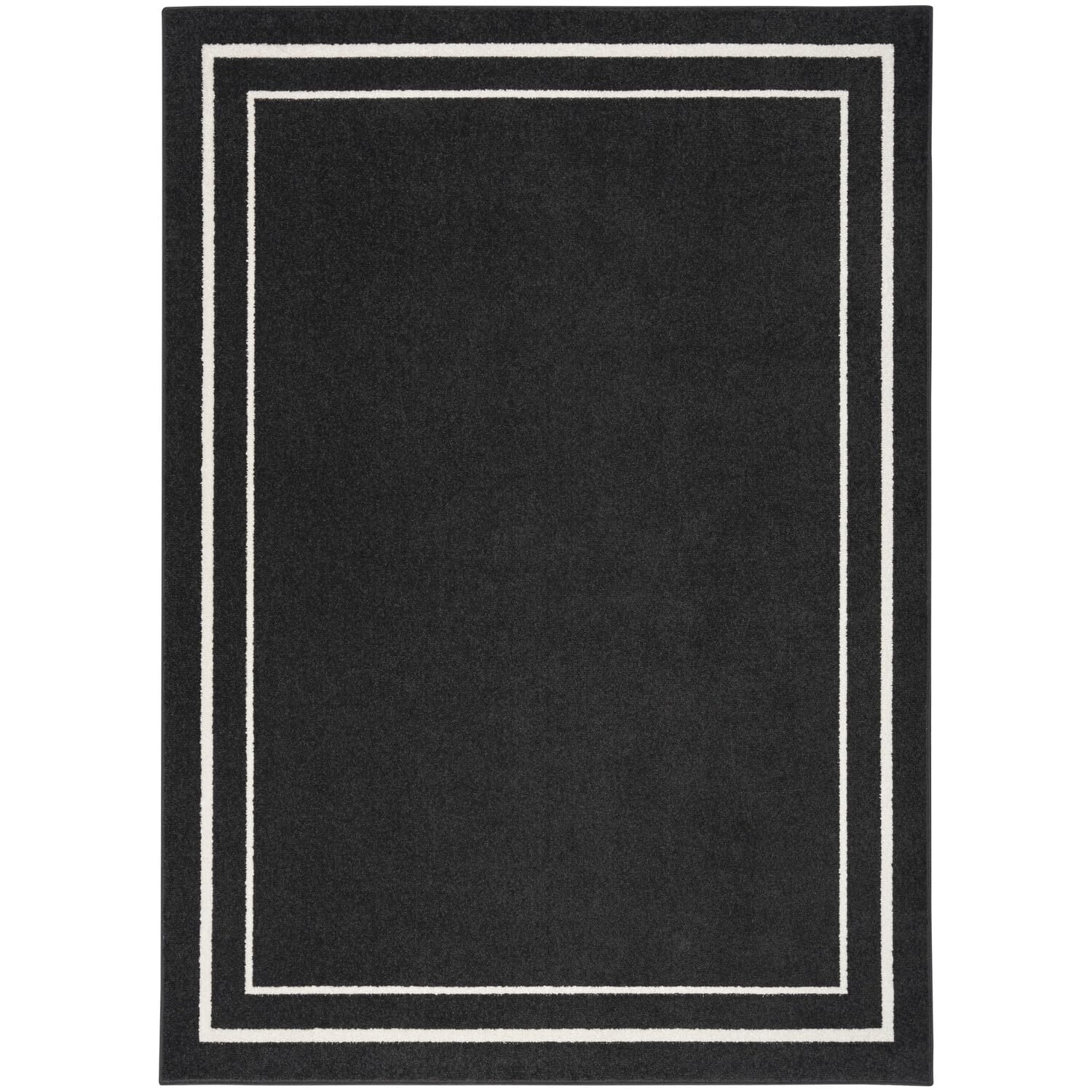 Nourison Essentials Indoor/Outdoor Solid Bordered Black Ivory 4' X 6' Area Rug, Easy Cleaning, Non Shedding, Bed Room, Living Ro