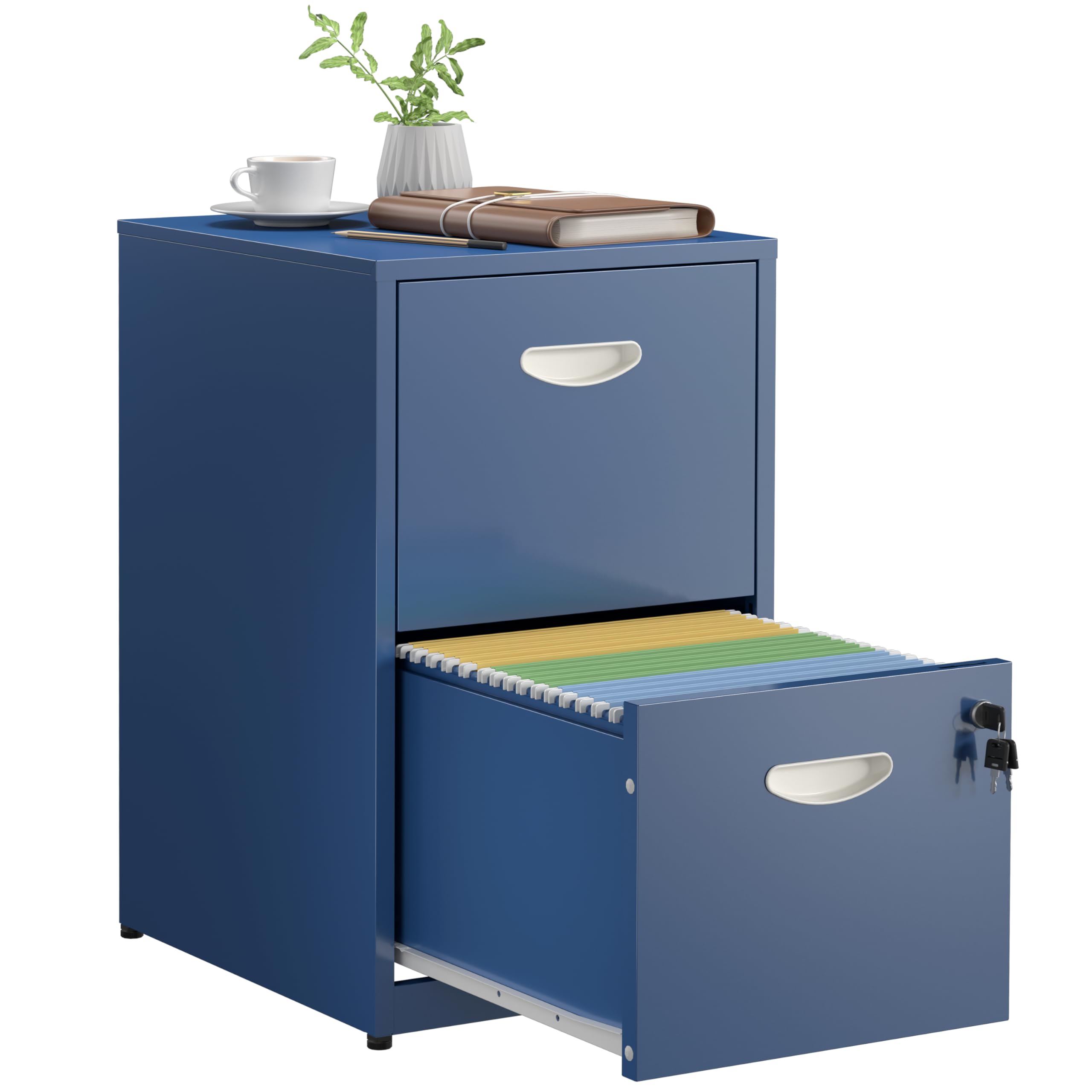 SteeLoong 2 Drawer File Cabinet with Lock,Blue Metal Office Drawers Filing Cabinets for Home Office, Two Drawer Under Desk File 