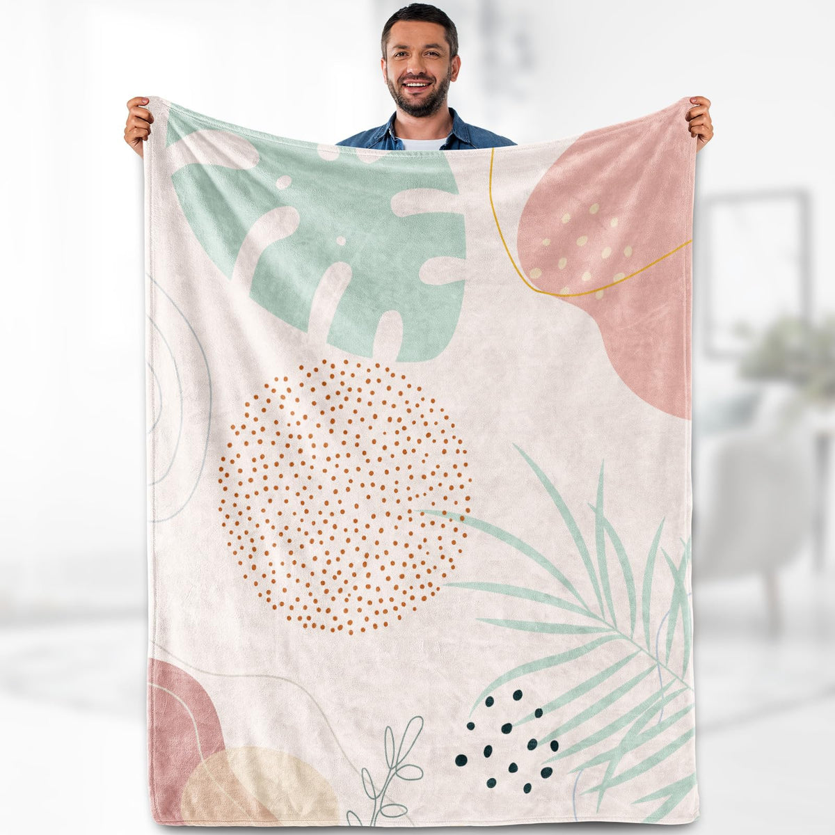 Abstract Boho Blanket Gifts - Modern Minimalist Mid Century Sun Aesthetic Throw Lightweight Fleece Cozy Fuzzy Plush Birthday Chr