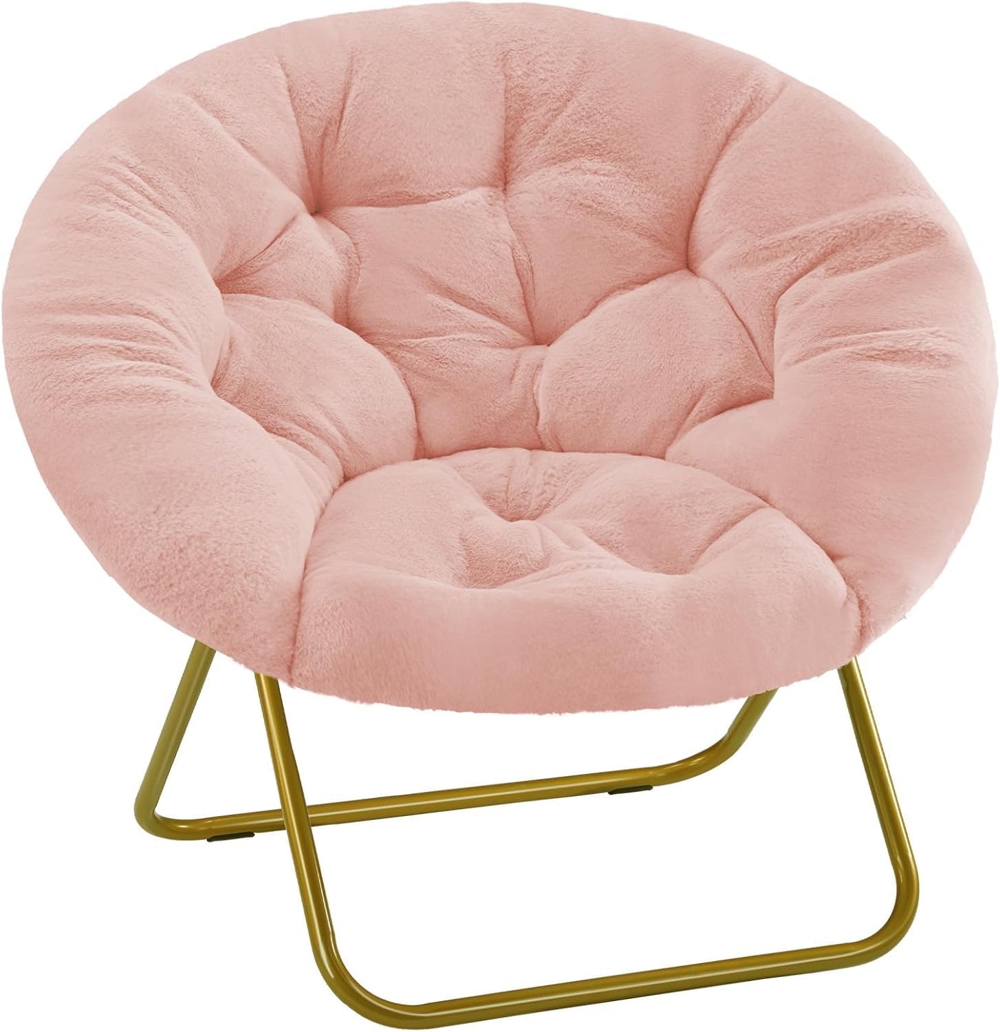 YSSOA Saucer Chair for Adults, Comfy Lounge Chair for Bedroom Living Room, Folding Moon Chair Thick Padded Seat Soft Faux Fur Re