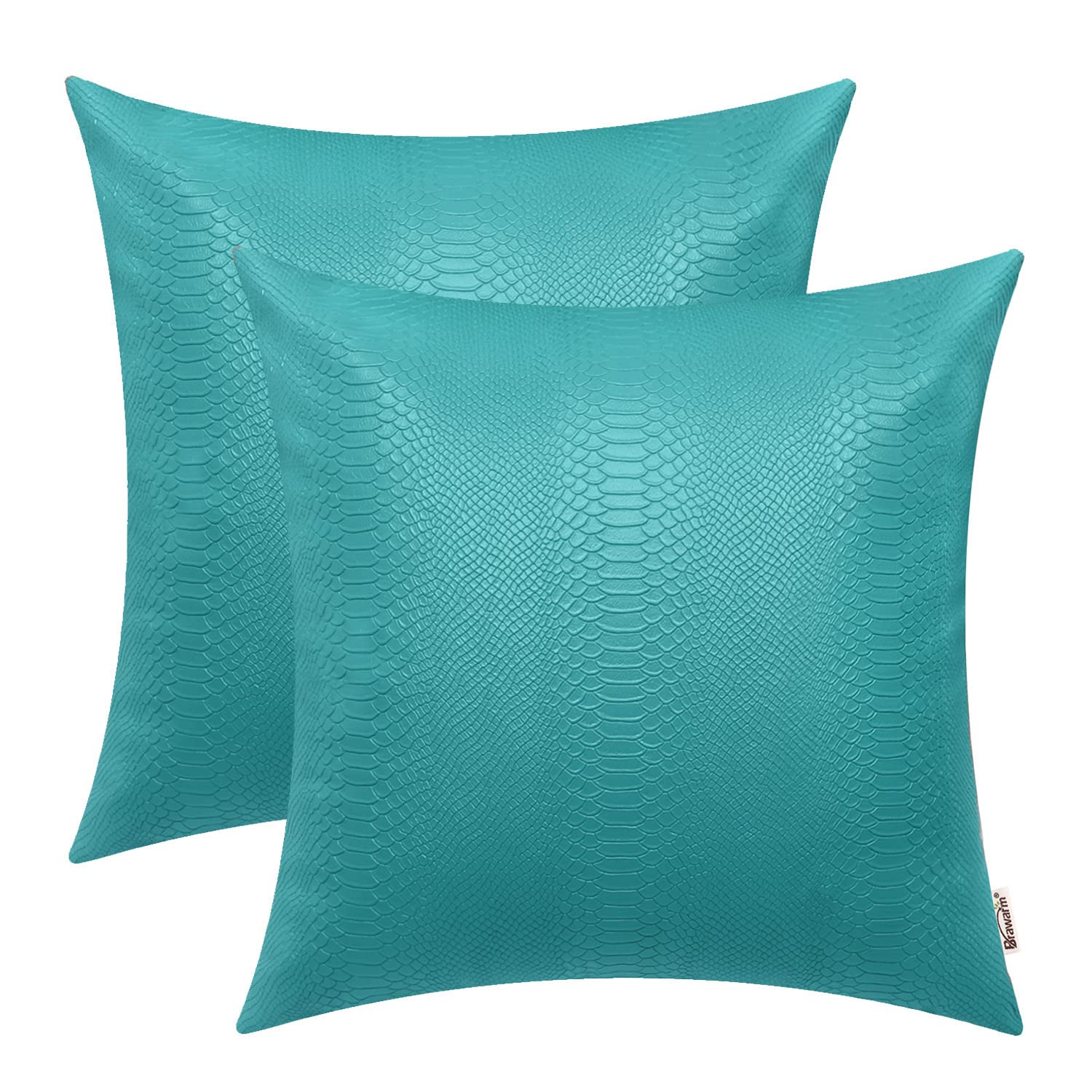 Brawarm Teal Leather Throw Pillows 18 X 18 Inches, Snake Leather Pillow Covers Pack Of 2, Faux Leather Decorative Pillow Covers