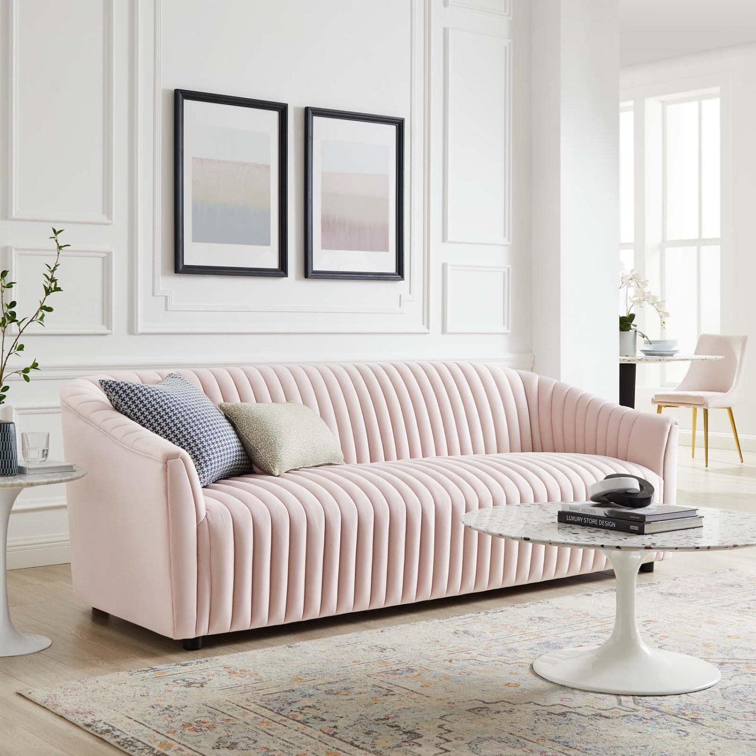 Modway Announce Velvet Channel Tufted Sofa With Pink Finish Eei-5053-Pnk