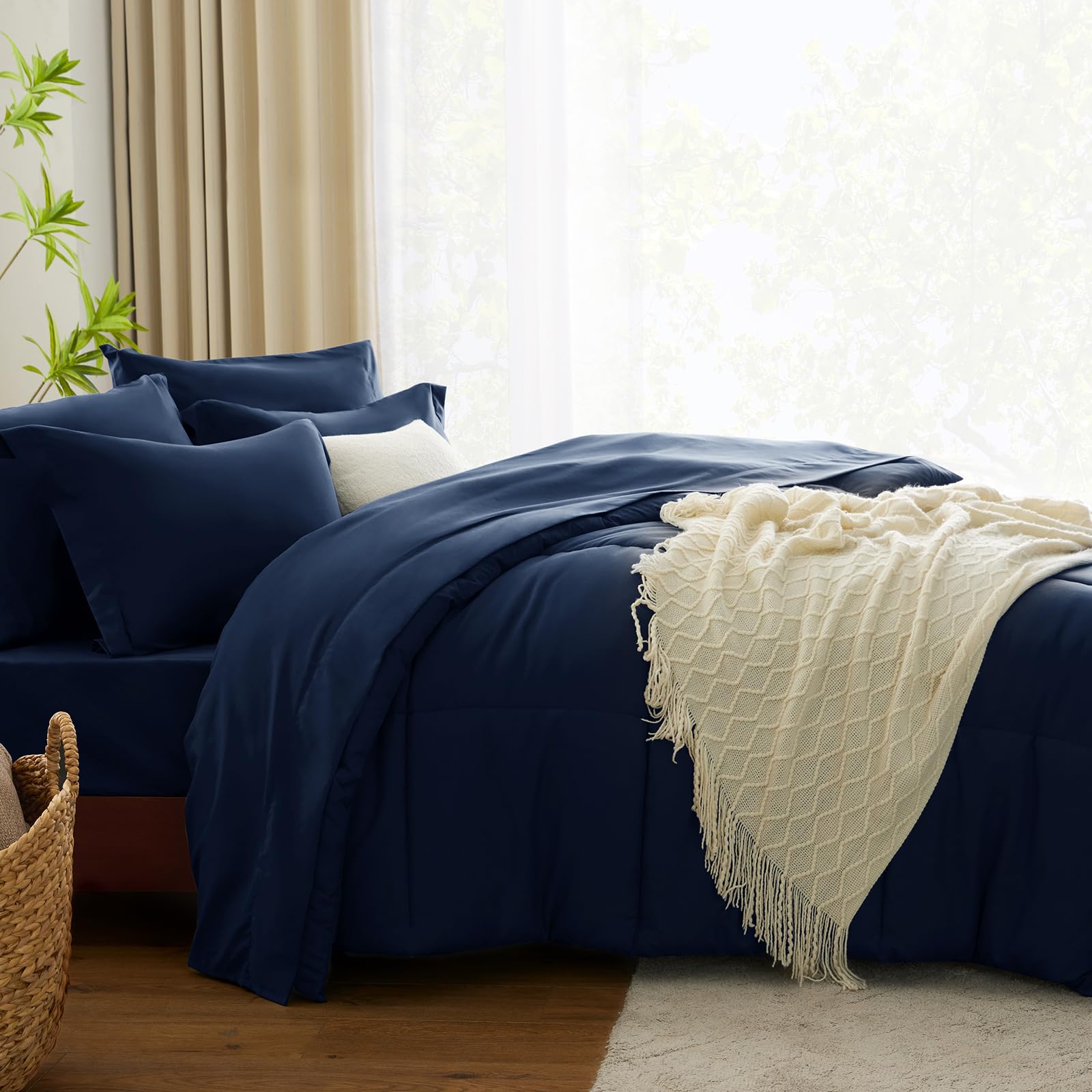 Cozylux Navy Blue Comforter Set Queen 7 Pieces Bed In A Bag Navy Blue Bedding Sets Complete Bed Set For All Season With Comforter, Flat Sheets, Fitted Sheet, Pillowcases & Shams