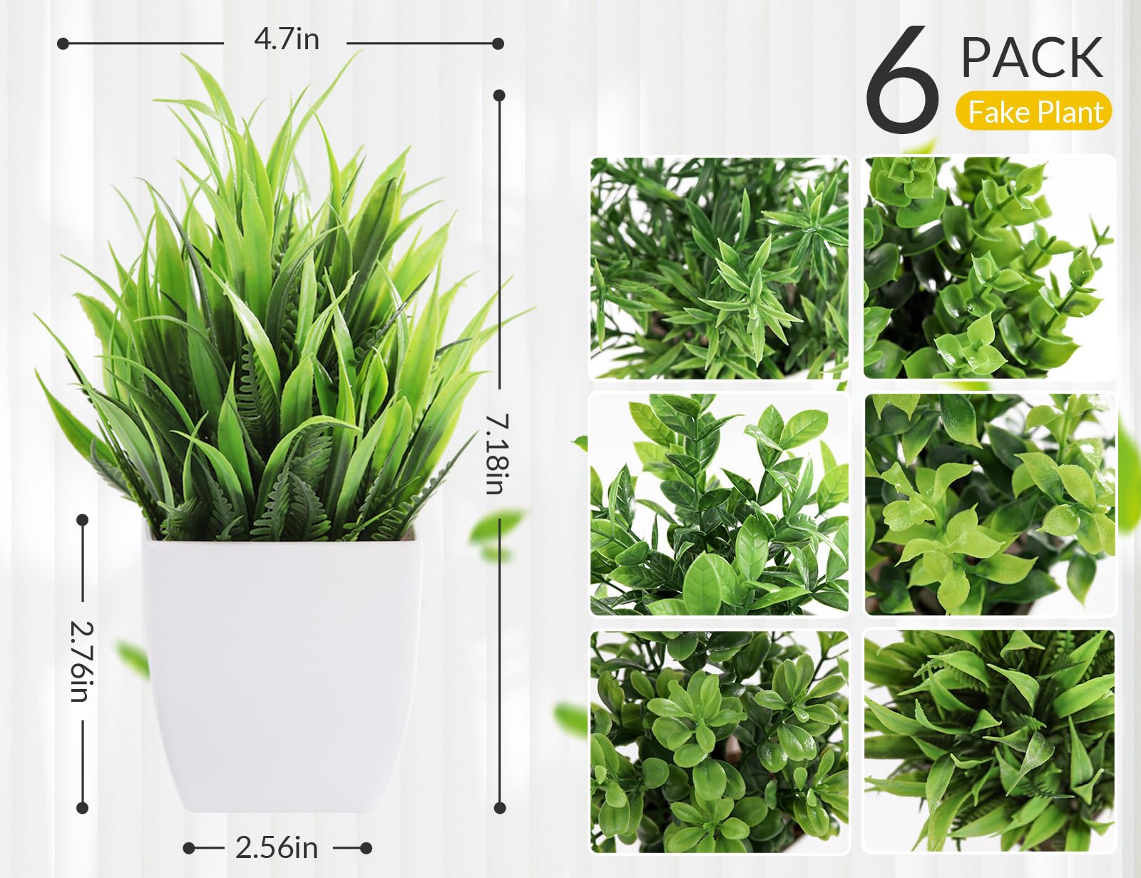 Der Rose 6 Pack Small Fake Plants Artificial Plants In Pots For Home Bthroom Bedroom Living Room Decor Indoor(Green)