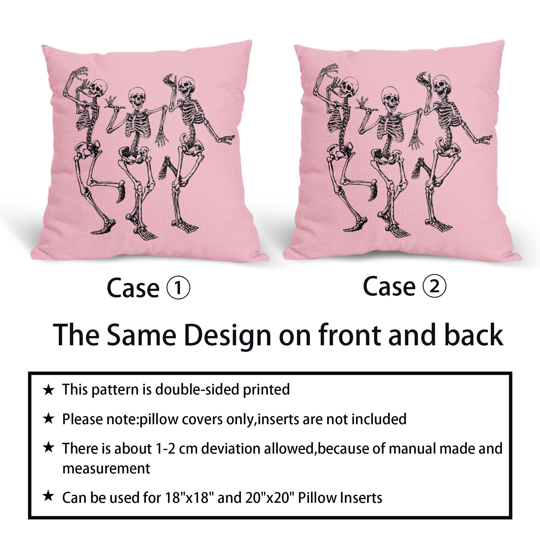 Halloween Skull Pillow Covers 18X18 In Set Of 2 Cute Funny Skeleton Decorative Pillow Cases Vintage Pink Pillow Covers Cotton Li