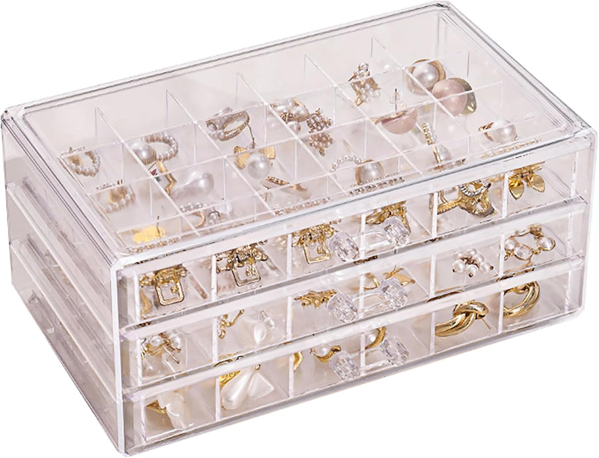 IQS Enterprise 24 Grids Clear Organizer Box, Jewelry Craft Storage Container Bead Holder Nail Charm Organizer, Collection Box fo