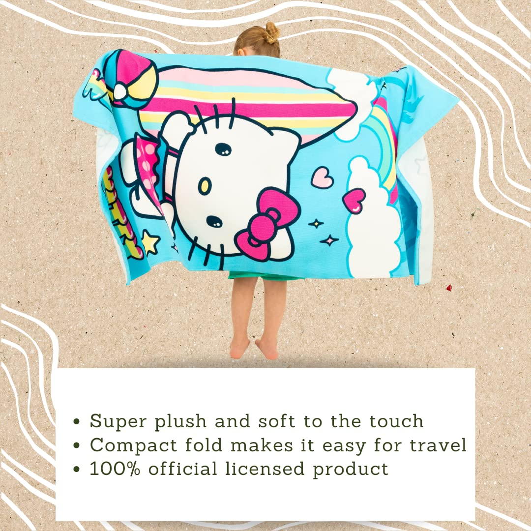 Franco Sanrio Hello Kitty Super Soft Lightweight 100% Recycled Bath/Pool/Beach Towel Made From Recycled Plastic Bottles, 60 In X