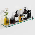 KOCOK Glass Bathroom Shelves for Wall,20-Inch Black Floating Glass Shelves for Bathroom Modern Stainless Steel Tempered Glass Sh