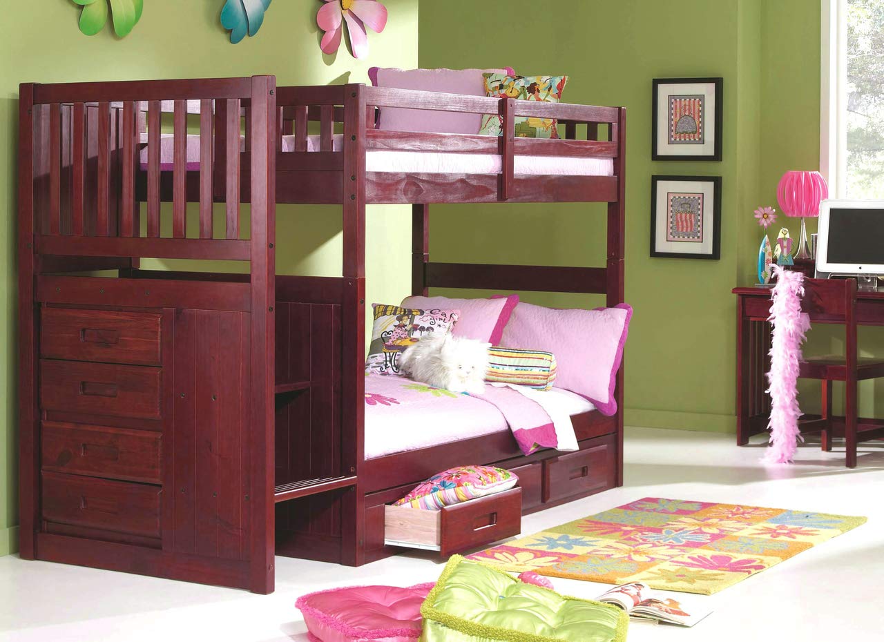 American Furniture Classics Mission Staircase Merlot Bunk Bed, Twin Over Twin