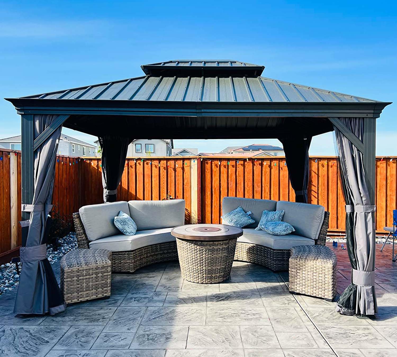 Domi 10X12Ft Hardtop Gazebo, Aluminum Outdoor Gazebo With Galvanized Steel Double Roof Canopy, Drainage Gutters, Curtain And Net