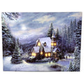 BANBERRY DESIGNS Lighted Church Christmas Canvas Print - Light Up LED Winter Woodland Country - Snowy Forest Setting -Measures 1