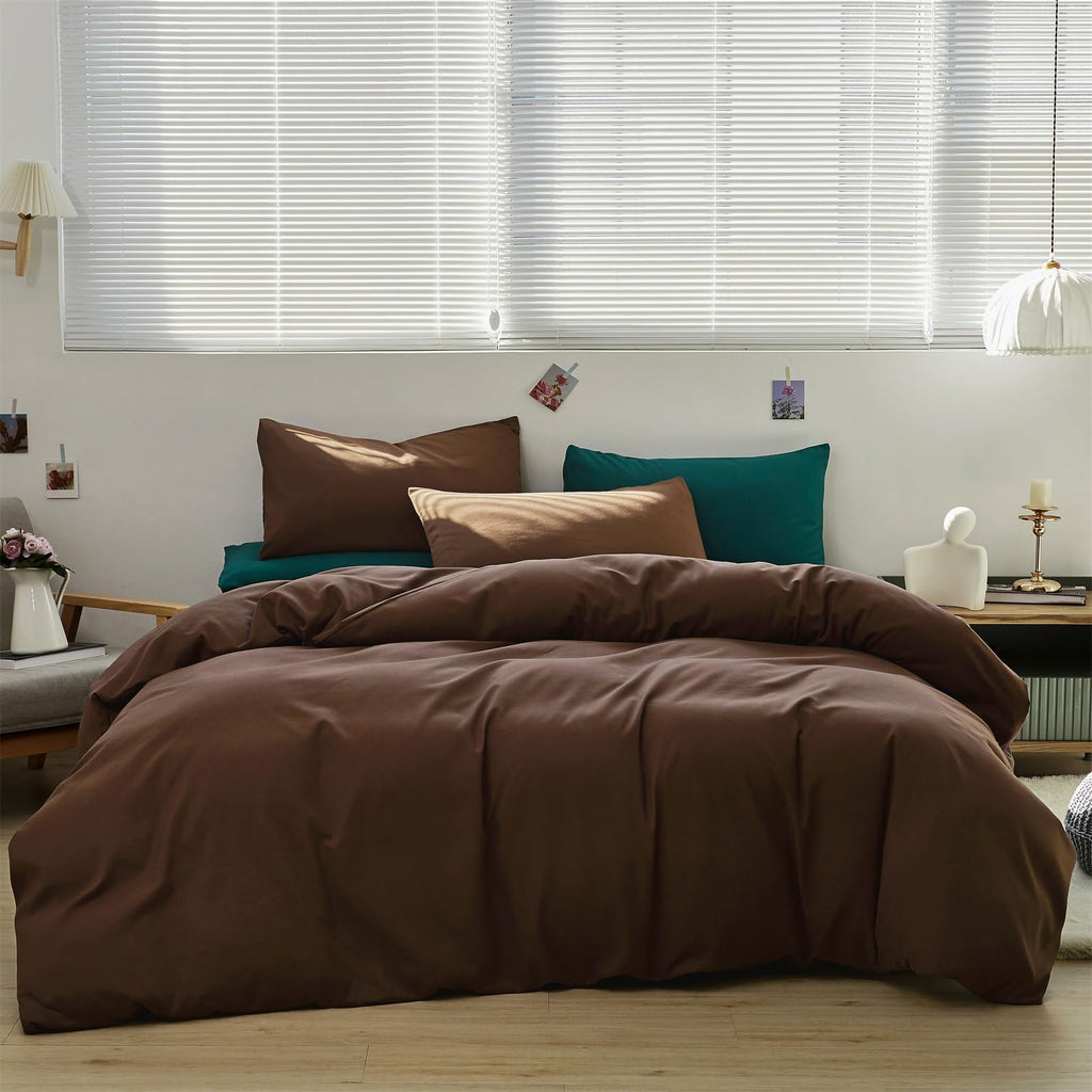 Karever Brown Comforter Set Queen Coffee Color Bedding Set 3 Pieces Solid Chestnut Brown Color All Season Blanket Set Women Coff