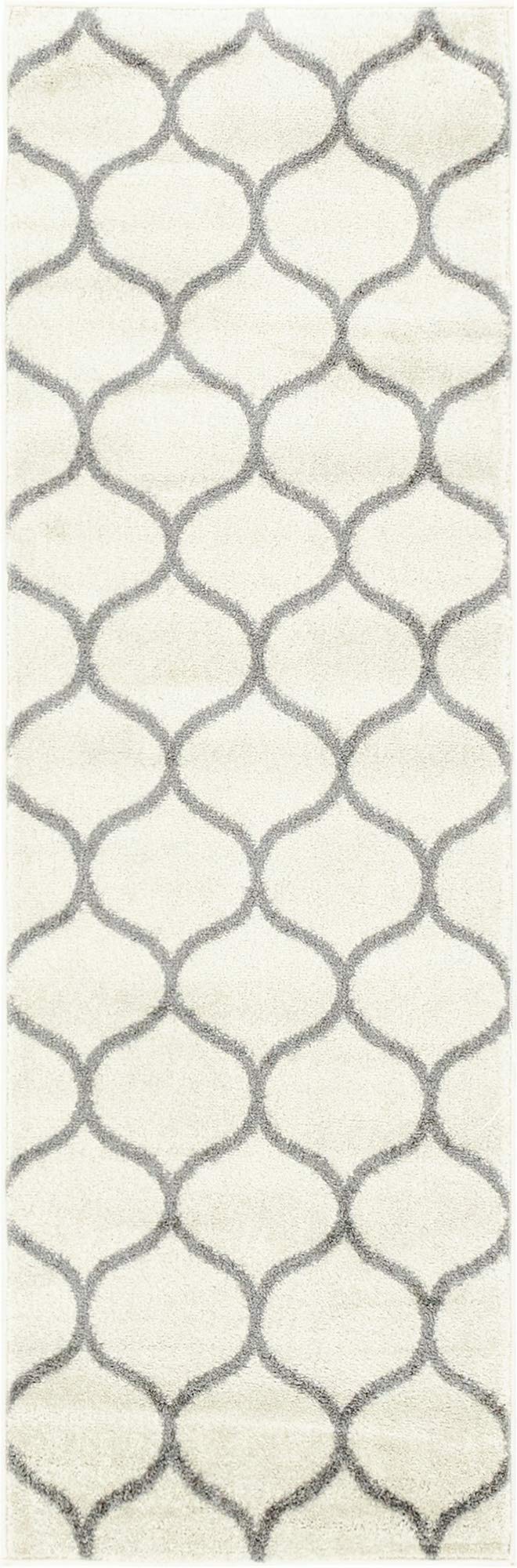 Unique Loom Trellis Frieze Collection Area Rug - Rounded (2' x 6' 1'' Runner Ivory/Gray)