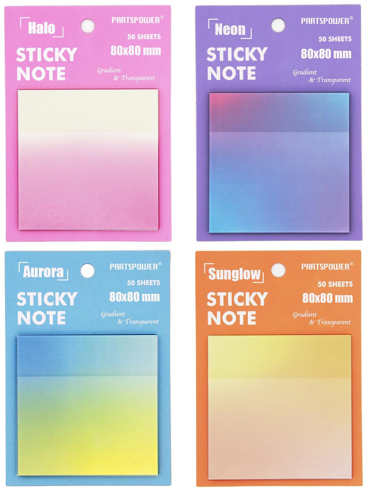 Gradient Transparent Sticky Notes, 8X8 Cm See Through Notes For Annotating Bible Journaling Office Supplies, 50 Sheets/Pad, 4 Pa