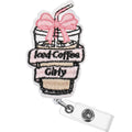Solsew Coquette Pink Bow Iced Coffee Girly Badge Reel Retractable Badge Holder Cute ID Name Reel Clip Nurse Appreciation Gift fo