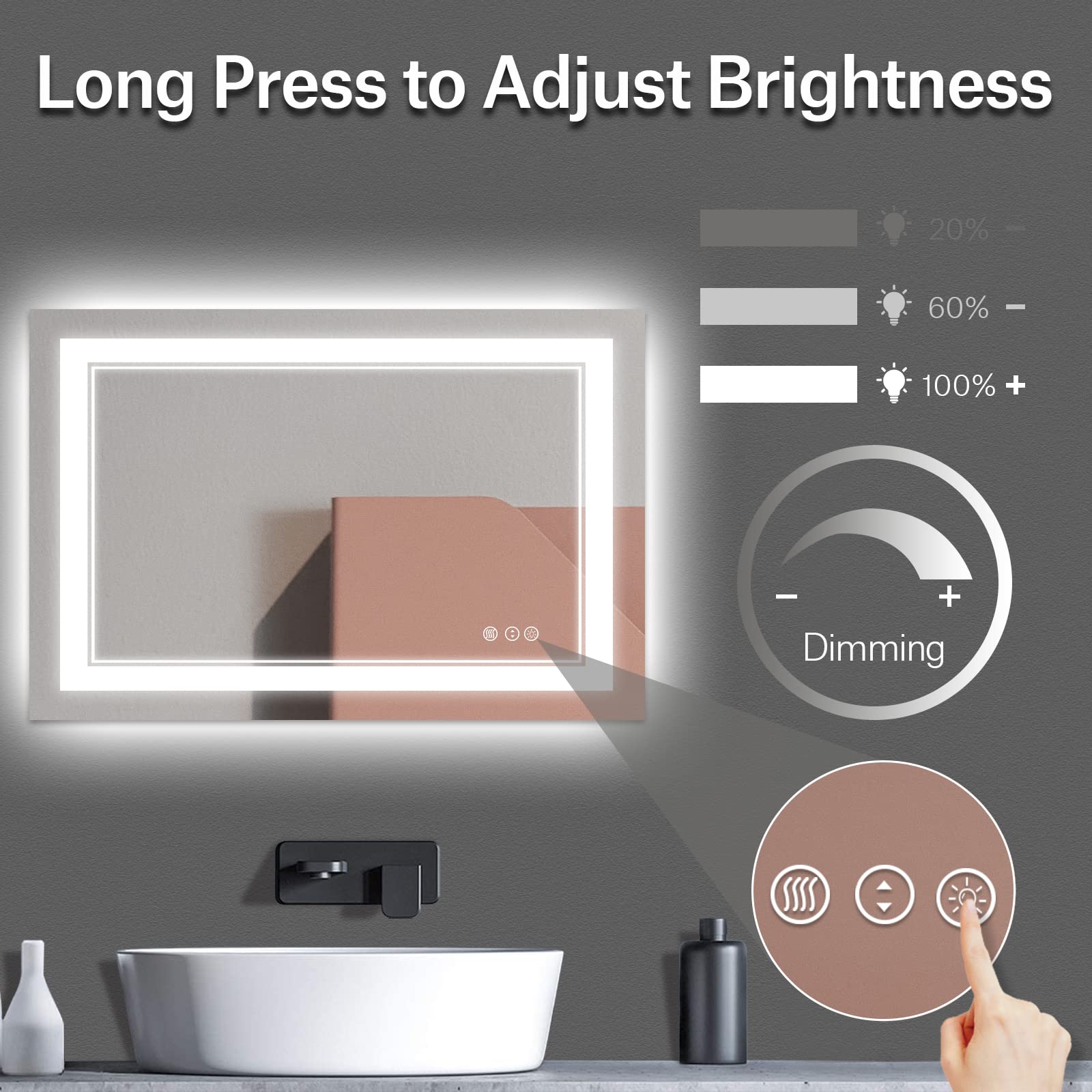 Istripmf 48X32 Inch Led Bathroom Mirror, Front Light And Backlit Anti-Fog Dimmable Memory Lighted Vanity Mirror, Shatterproof Wa