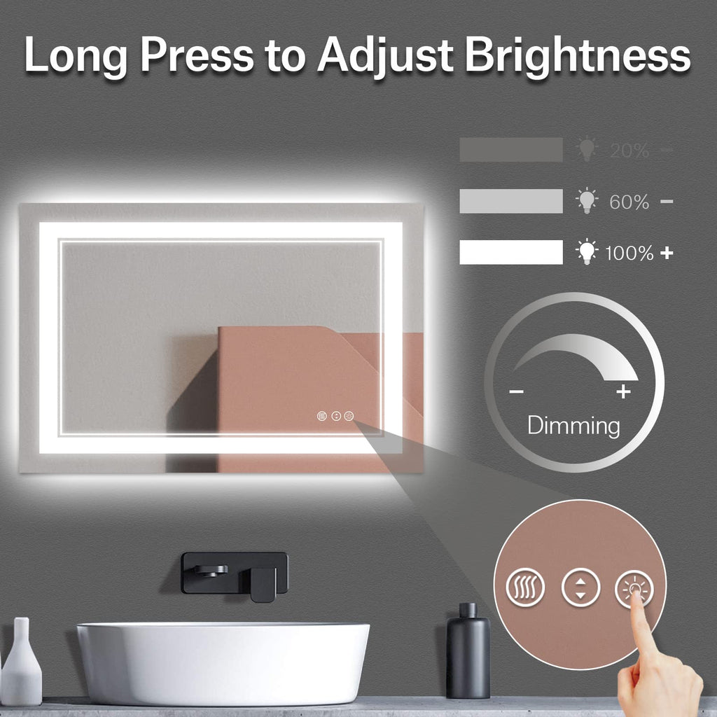 Istripmf 48X32 Inch Led Bathroom Mirror, Front Light And Backlit Anti-Fog Dimmable Memory Lighted Vanity Mirror, Shatterproof Wa