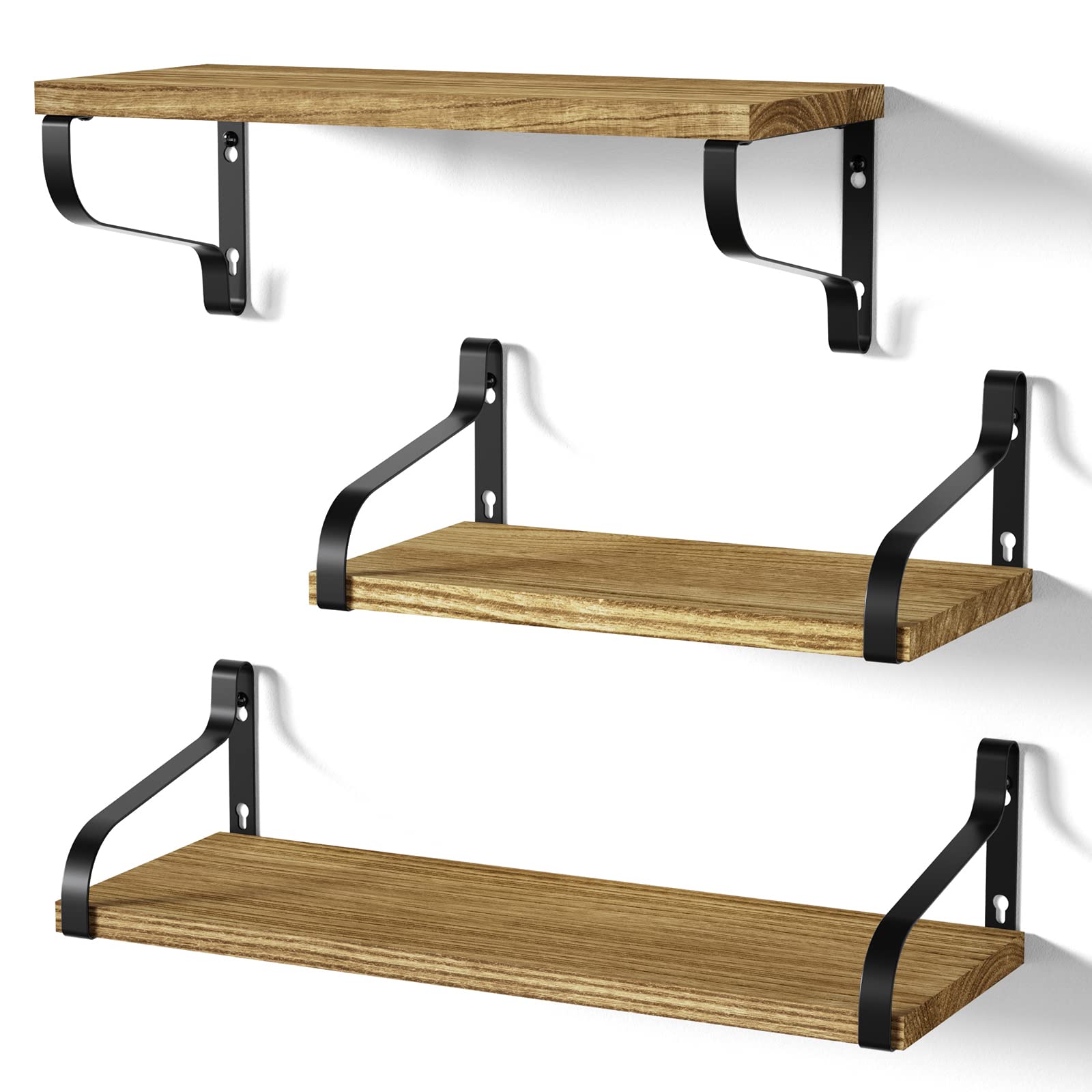 Love-KANKEI Floating Shelves Wall Mounted Set of 3, Large Wood Wall Shelves for Storage, Rustic Shelves for Display Bathroom,Bed