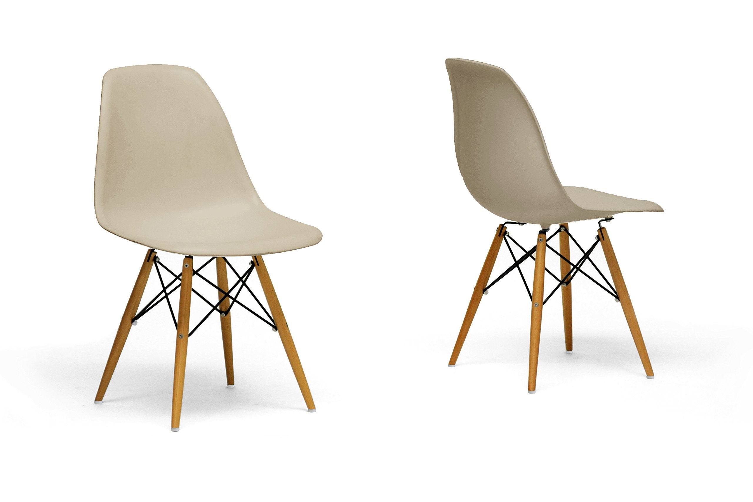 Baxton Studio Azzo Plastic Mid-Century Modern Shell Chair, Beige, Set Of 2