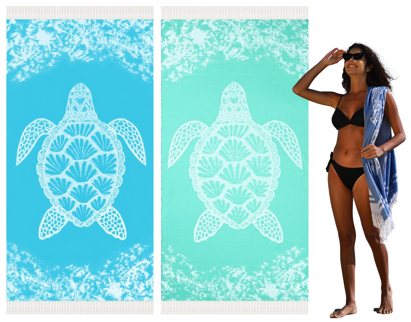 2 Pack Turkish Beach Towel Quick Dry Absorbent Cotton Lightweight Thin Bathroom Bath Pool Swim Towels Extra Large Oversized Sand