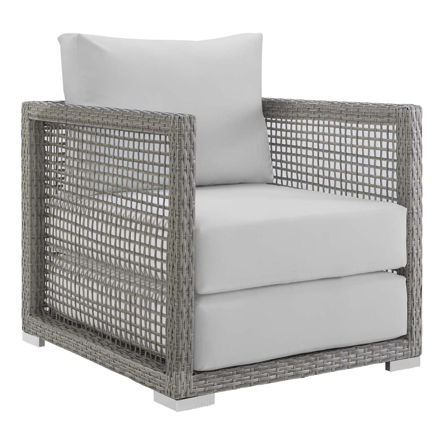 Modway Aura Wicker Rattan Outdoor Patio Arm Chair With Cushions In Gray White