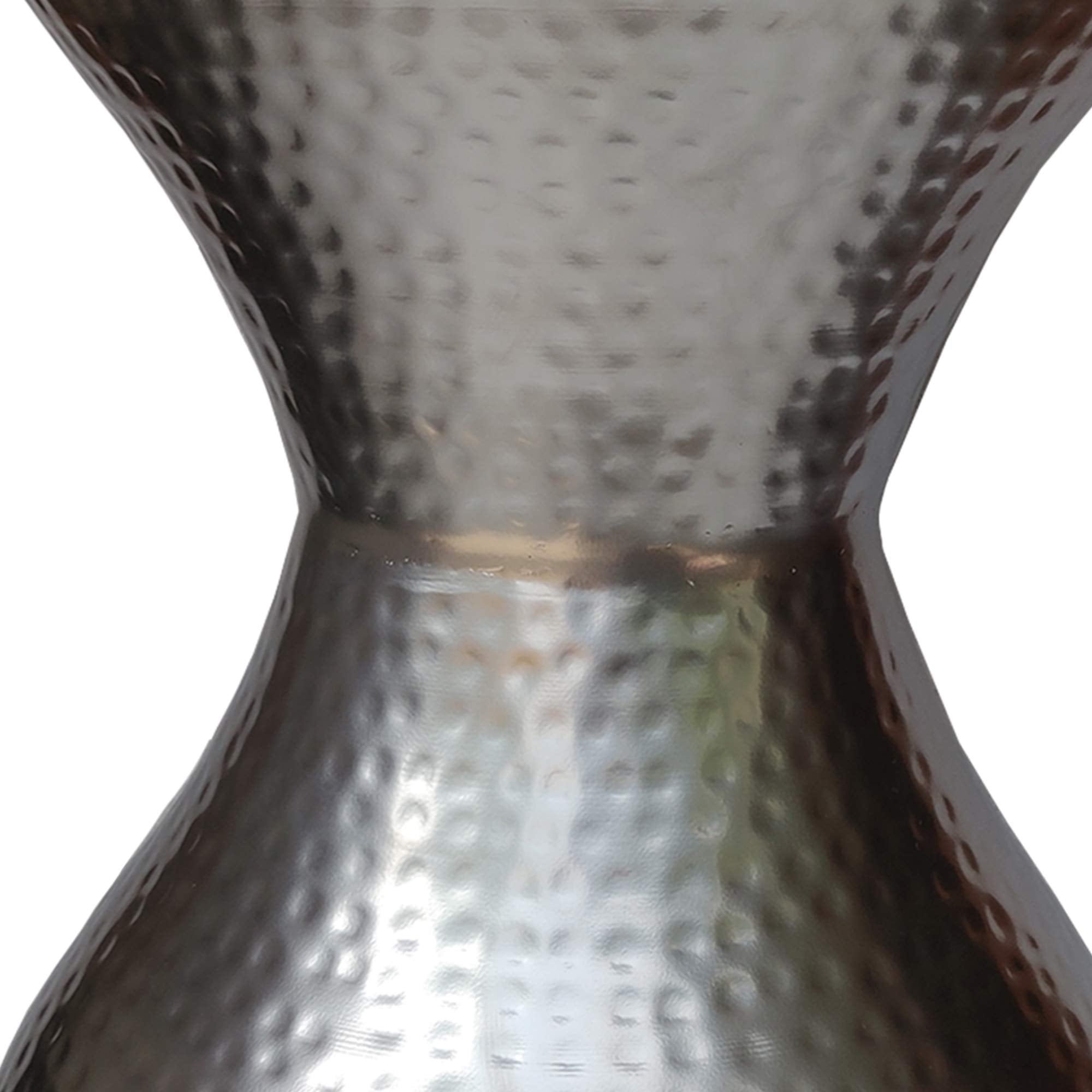 Benjara Industrial Style Hammered Texture Iron Stool with Hourglass Shaped Body, Silver