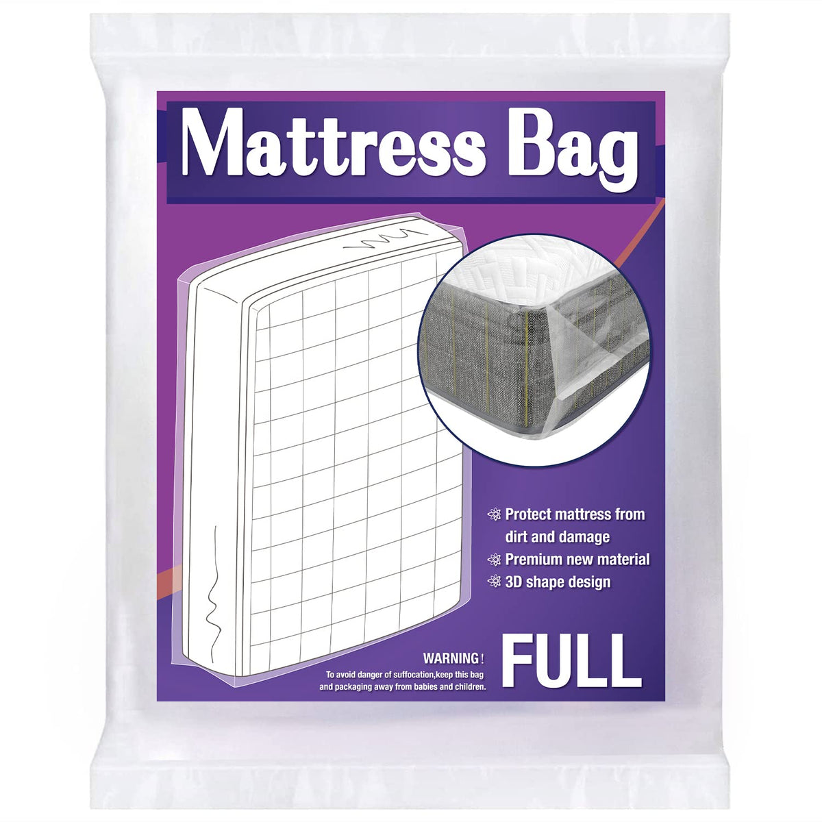 Mattress Bag For Moving Storage, 5 Mil Heavy Duty Bed Mattress Cover, Super Thick And Tear Resistant (Full)