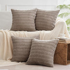 Miulee Pack Of 4 Light Brown Corduroy Decorative Throw Pillow Covers 20X20 Inch Soft Boho Striped Pillow Covers Modern Farmhouse Home Decor For Sofa Living Room Couch Bed