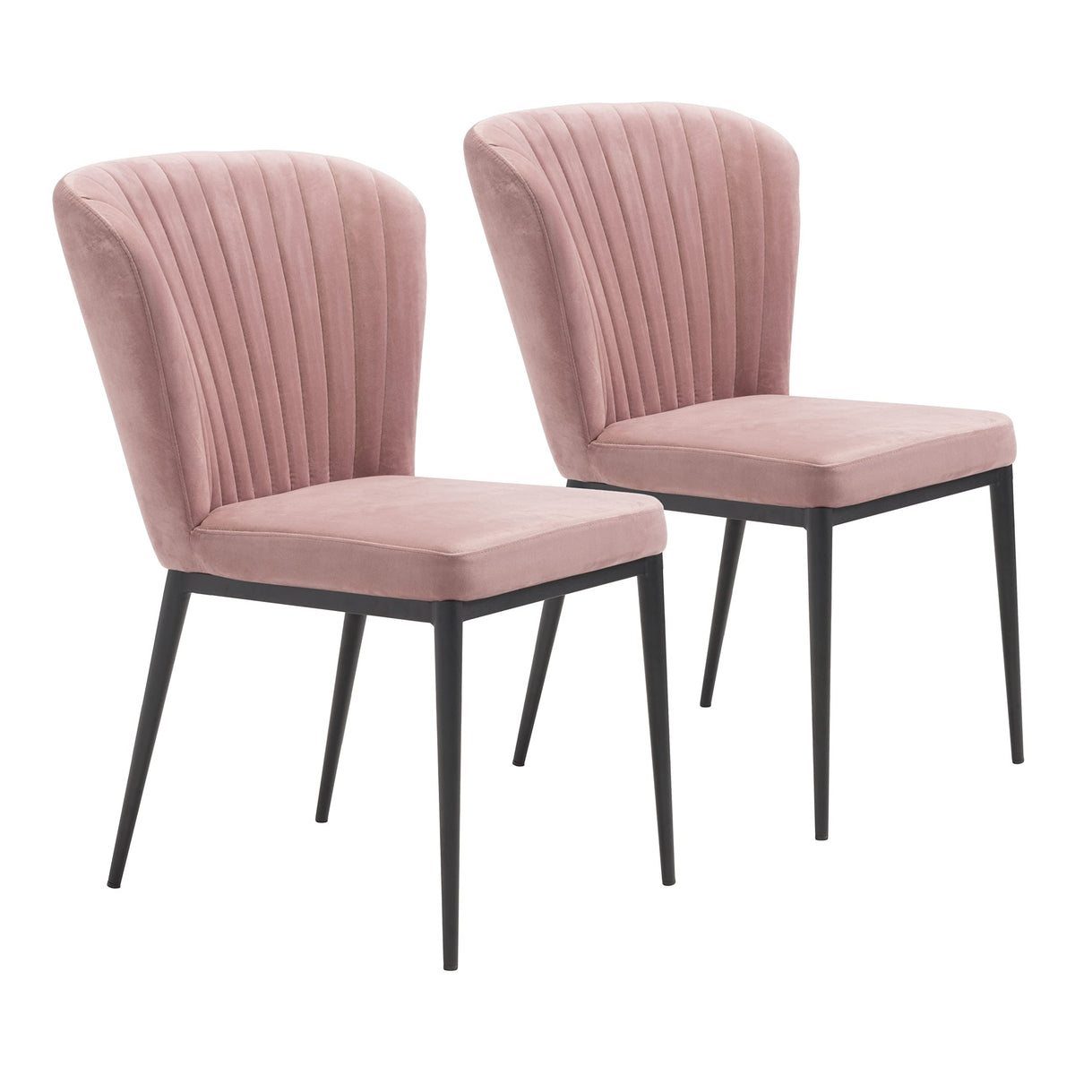 Zuo Modern Tolivere Dining Chair Set Steel, Foam, Velvet Fabric Pink, Black Indoor Weight Capacity 280 lbs Dimensions: 22.4&quot; W x 23.6&quot; D x 33.9&quot; H Pack of 2