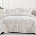 Exclusivo Mezcla Reversible Floral Quilt Set King Size, 3 Piece Soft Lightweight Flower Pattern Printed White Bedspreads Coverle