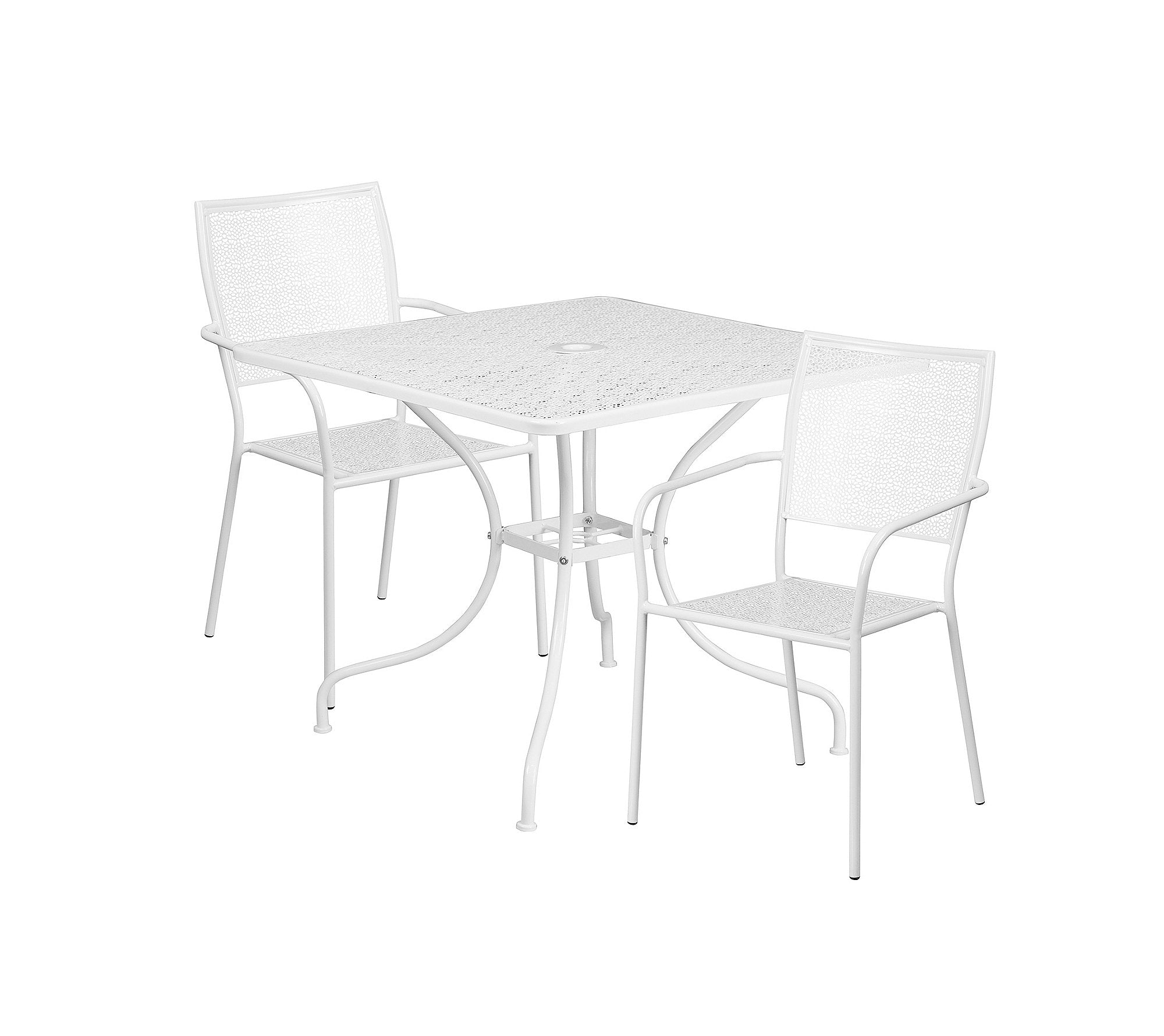 Flash Furniture Commercial Grade 35.5' Square White Indoor-Outdoor Steel Patio Table Set With 2 Square Back Chairs