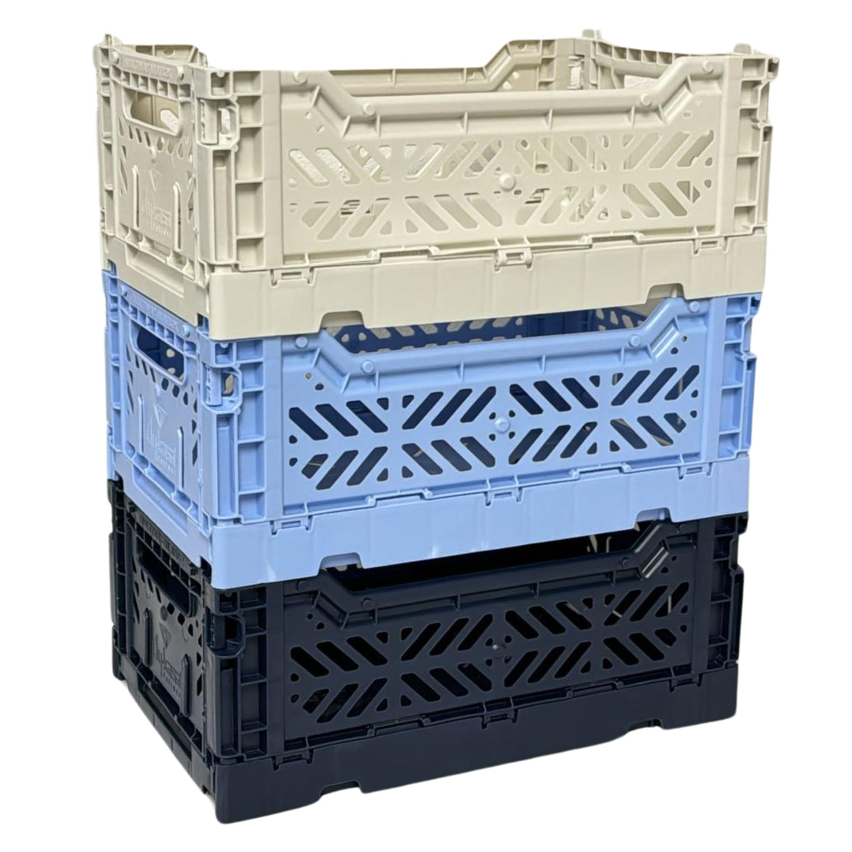 Collapsible Storage Box, Foldable Crate Organizer Bin With Handle, Stackable Crates For Home Organization (Navy-Blue-Gray, 4L -