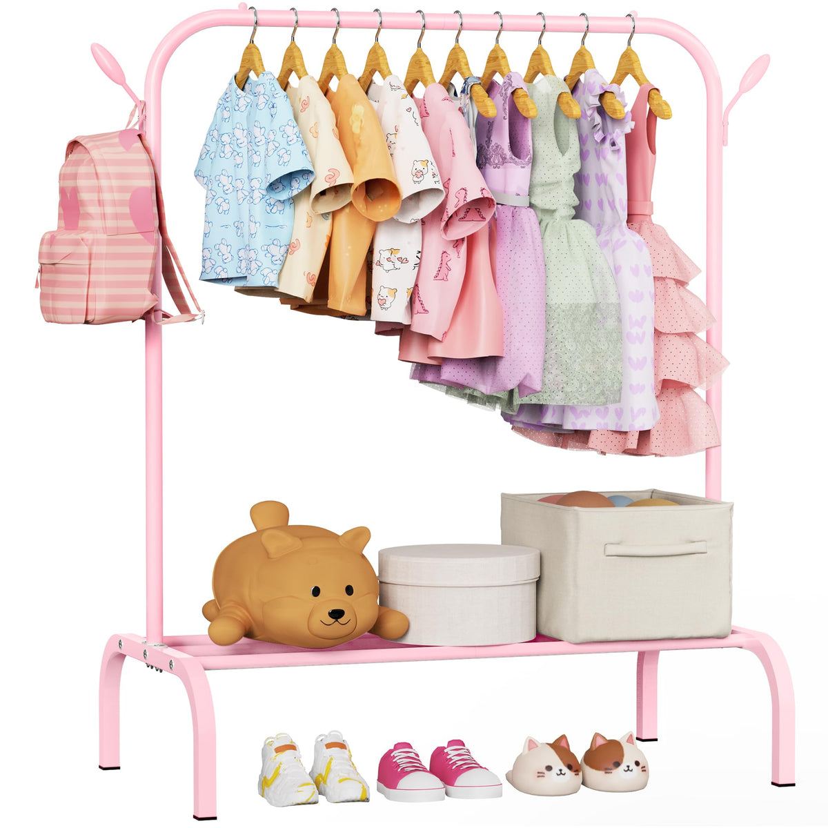FLOUREE Kids Clothes Rack for Ages 36, Montessori Kids Clothing Rack, Pink