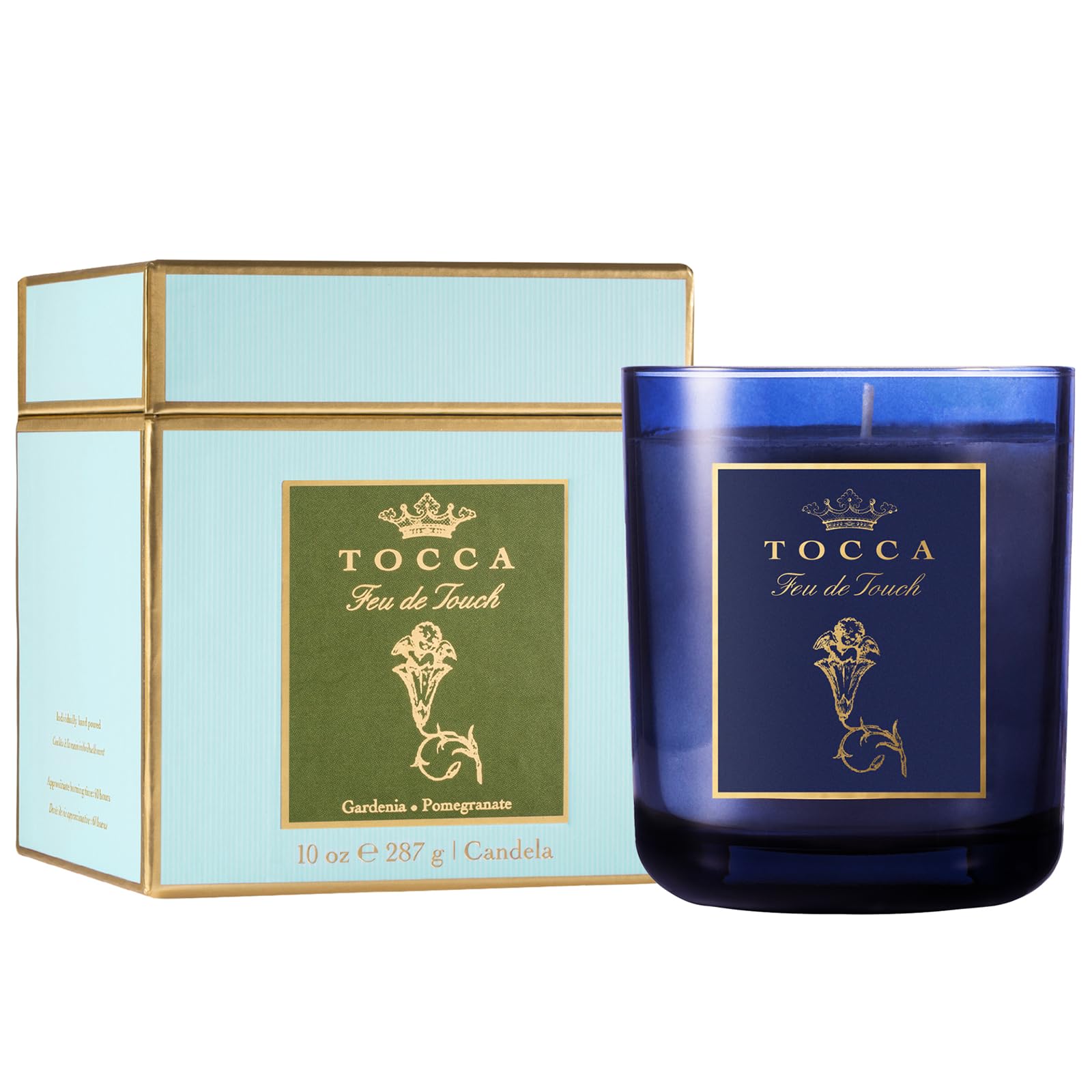 TOCCA Feu de Touch 10oz Candle - Gardenia & Pomegranate Scented, Hand Poured Soy-Wax Blend with 100% Cotton Wick, 60 Hour Burn T