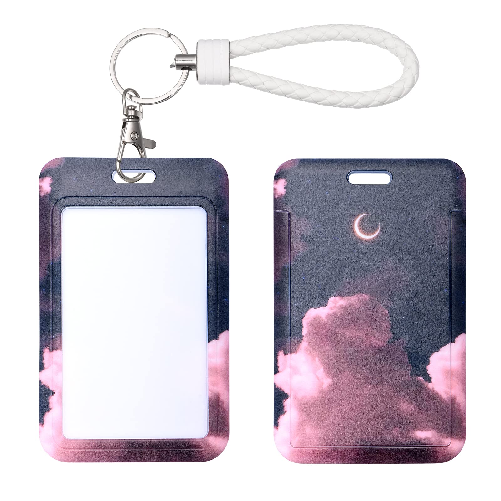 Shiningeyes Id Card Badge Holder Key Chain With Metal Keyring, Plastic Slide Open With Id Window For Women Men Girls Students,Pi